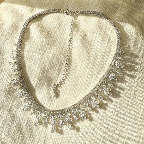 Sparkly cubic zirconia statement glamour necklace