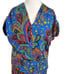 Vintage 70s Colorful Paisley Midi Skirt Set Sz Large Blue Short Sleeve Retro