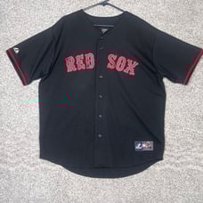 Majestic Red Sox Jersey Mens 2XL Black MLB Baseball Button Up Sportswear Active