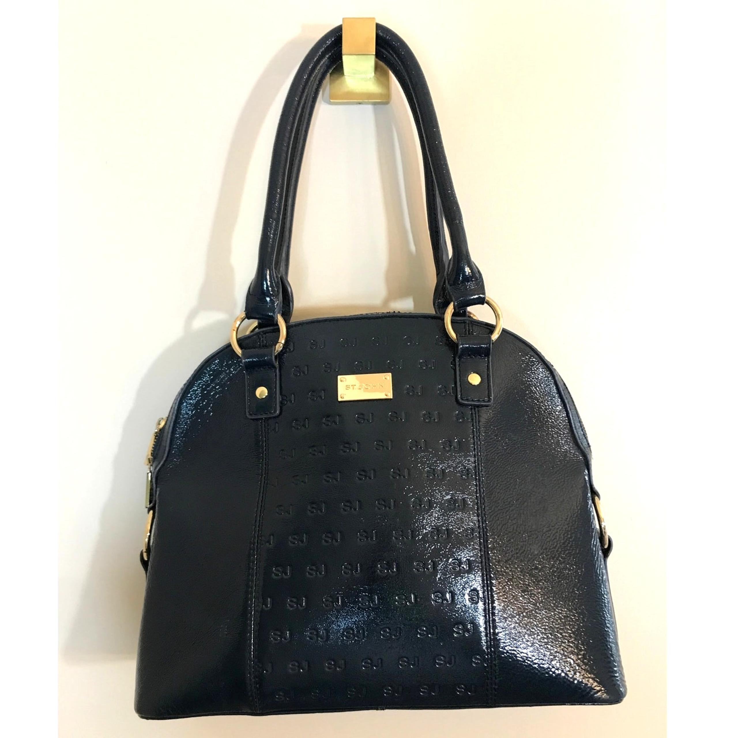 St. John Blue Patent Leather Double Handle Shoulder Bag Purse Logo