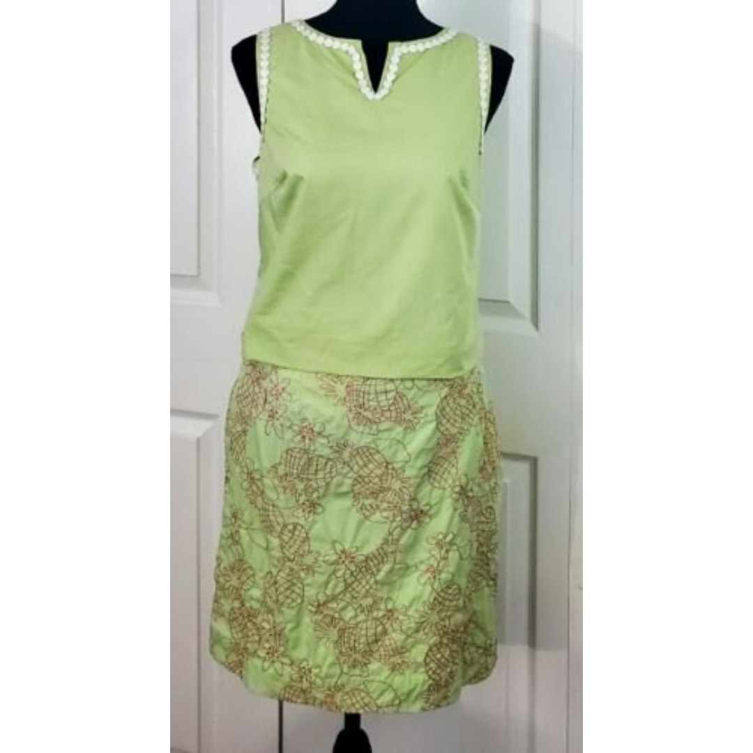 Lilly Pulitzer Set Sleeveless Top and A-line Skirt outfit Lime Green size 4 EUC