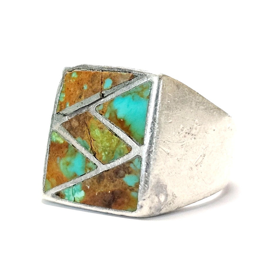 Vintage Navajo Sterling Silver Turquoise Ring, Size 10.25, 11/16