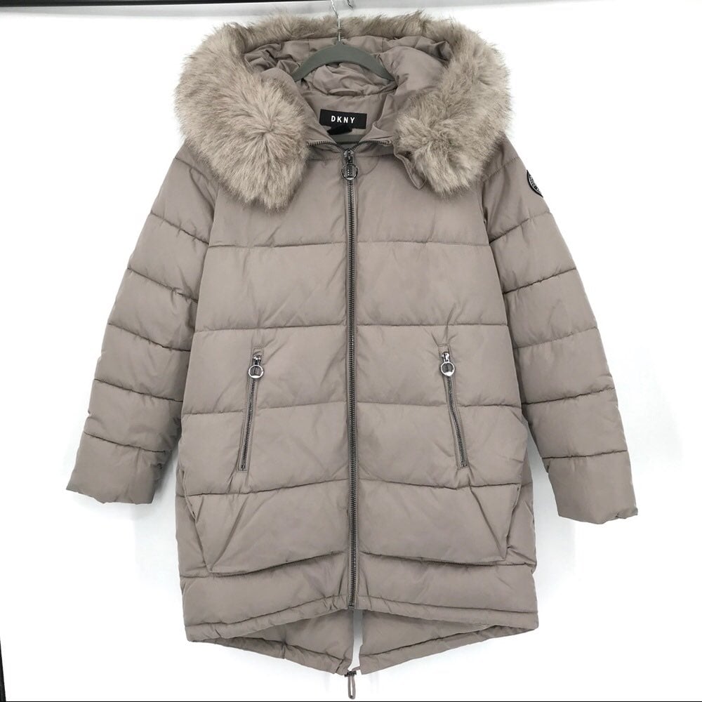 特別価格！DKNY Faux-Fur-Trim Hooded Puffer Coat DKNY faux fur trim hooded puffer coat
