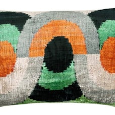 Canvello Handmade Orange Black Green Abstract Design Throw Pillow - 16x24 inch
