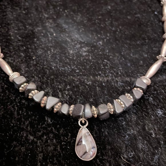 VTG Navajo Signed Onyx, Jasper & Sterling necklace
