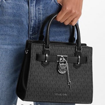 Michael Kors Hamilton Small Signature Logo Satchel Crossbody Bag Black /Silver