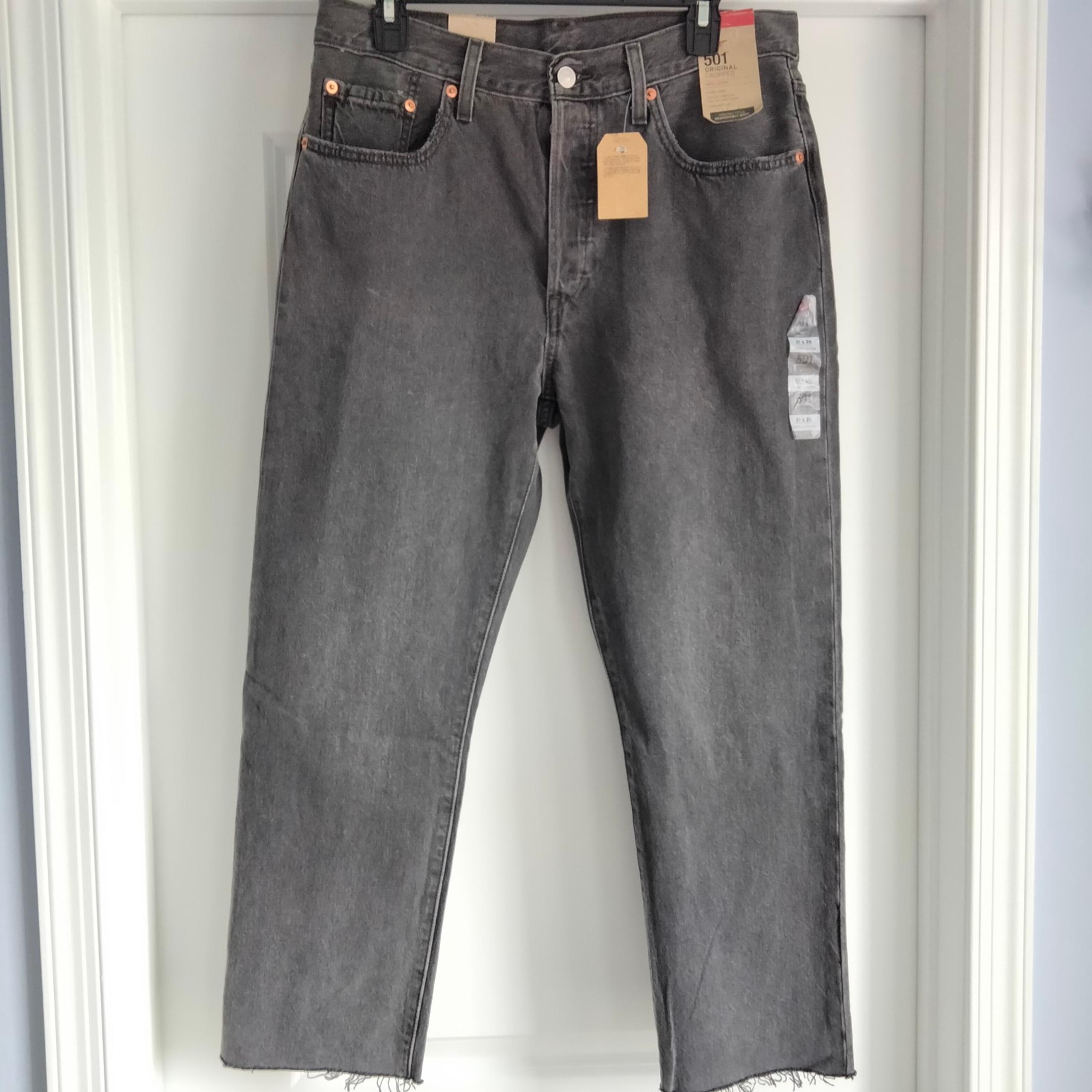 NWT 31 12 Levi's 501 Original Cropped Straight Charcoal Gray Wash Denim Jeans