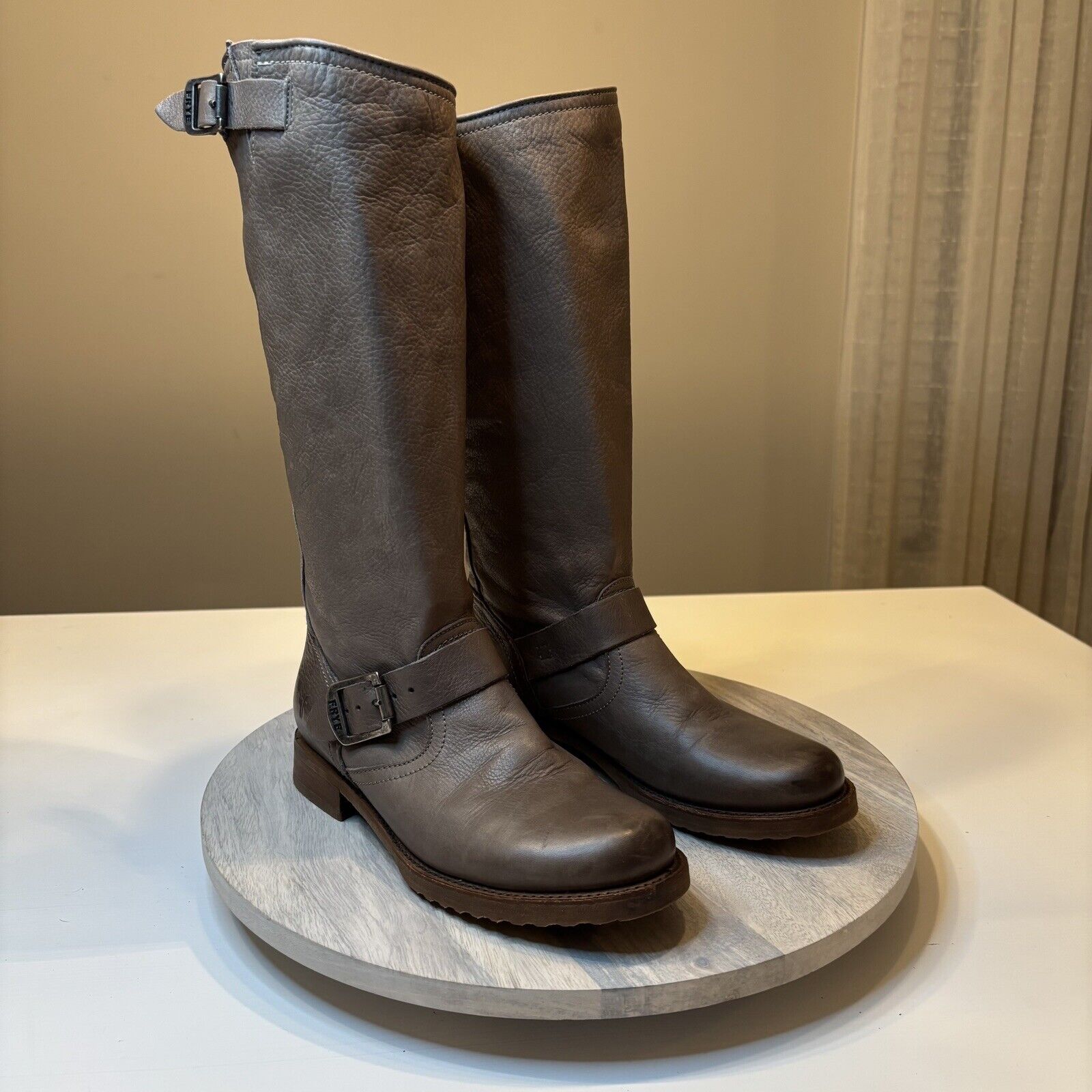 Frye Women's Brown Leather Buckle Riding Biker Buckle Boots US Size 7.5 B