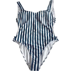 New Kenny Flowers The Hamptons Navy Striped High Cut One Piece Swimsuit Large