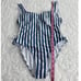 New Kenny Flowers The Hamptons Navy Striped High Cut One Piece Swimsuit Large