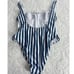 New Kenny Flowers The Hamptons Navy Striped High Cut One Piece Swimsuit Large
