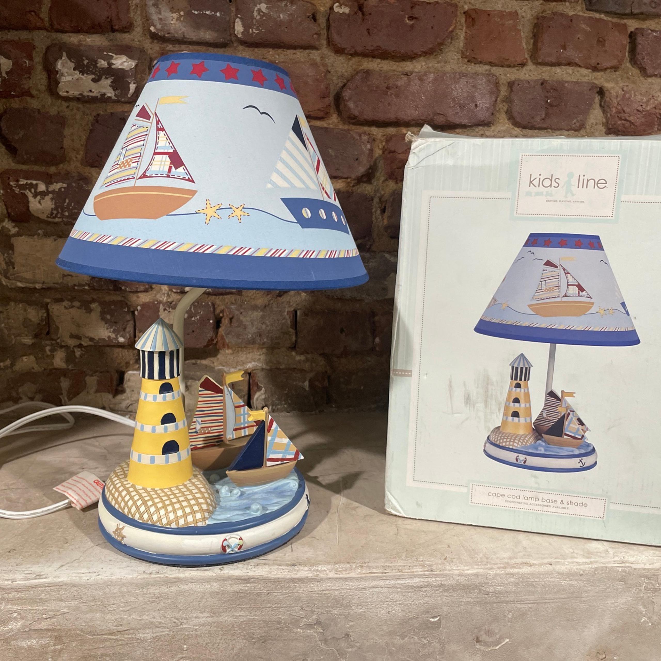 Kids Line Lamp Base & Shade Bedroom Nursery Cape Cod Sailboat Lighthouse Ceramic