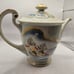 VINTAGE Kutani Japan Gold Accent Countryside House Mountains China Tea Pot Used.