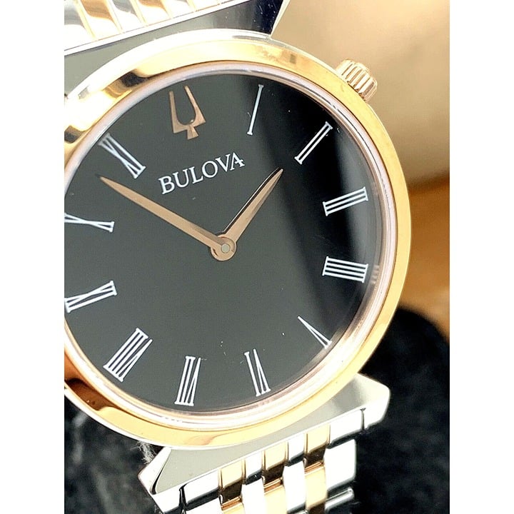 Bulova Women's Watch 98L265 Quartz Black Dial 30mm Two Tone Stainless Steel