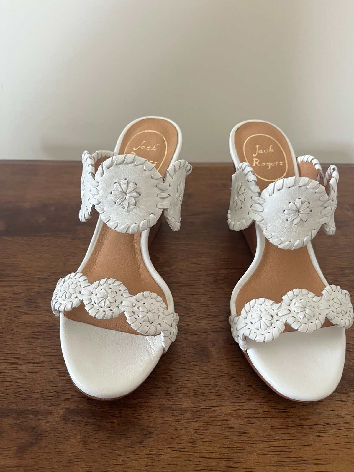 NEW 178 Jack Rogers Luccia White Preppy Cork Slip-On Wedge Sandals Women’s 6