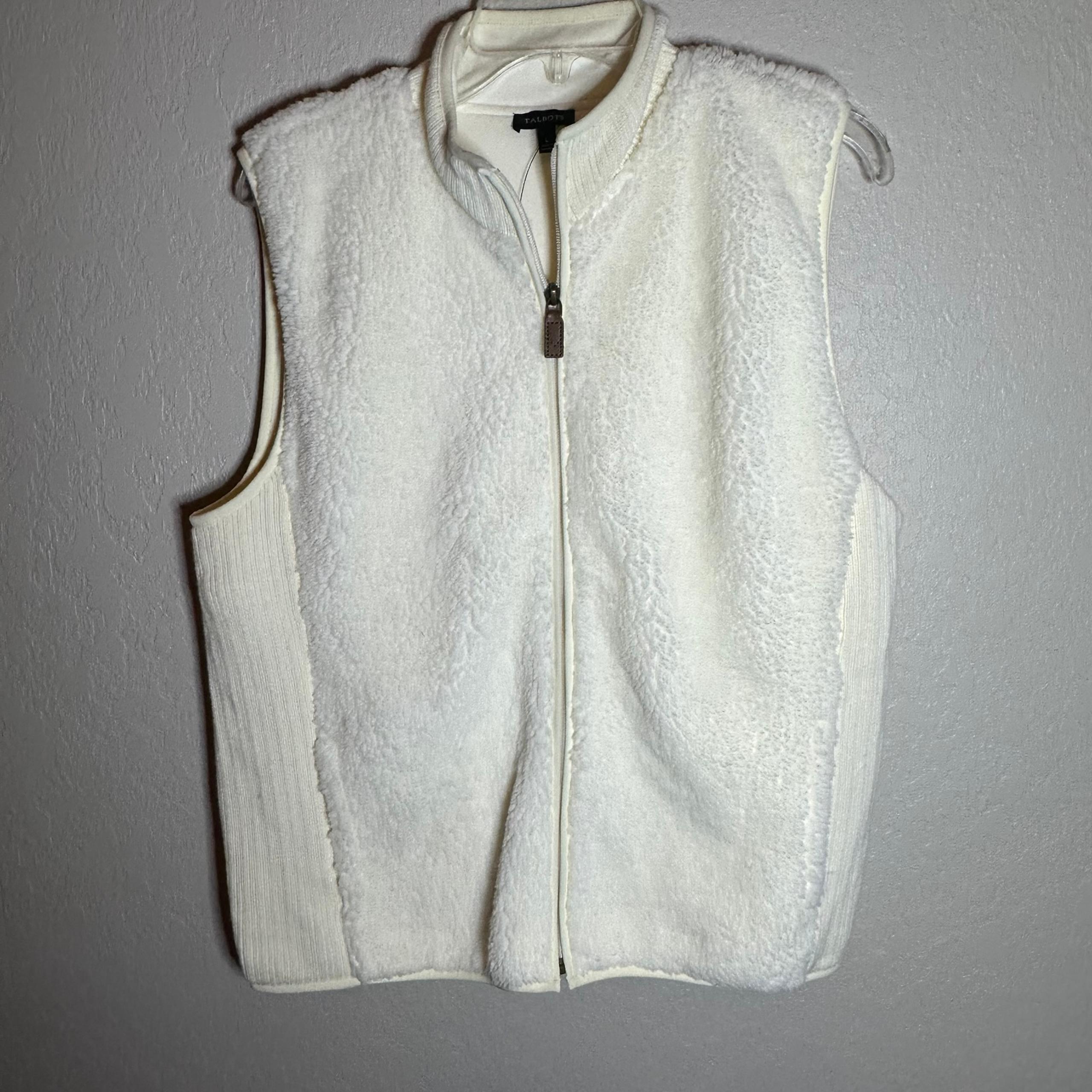 fleece zip front cream vest size large - Talbots