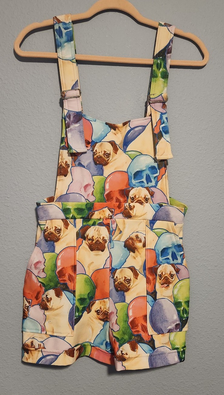 Blackmilk Lora Zombie Pugs and Skulls Short Overalls READ DESCRIPTION