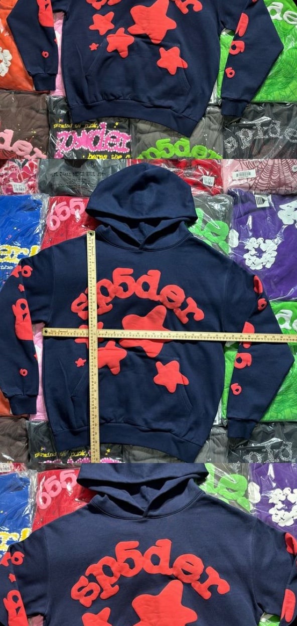 Sp5der Red And Navy Blue Hoodie