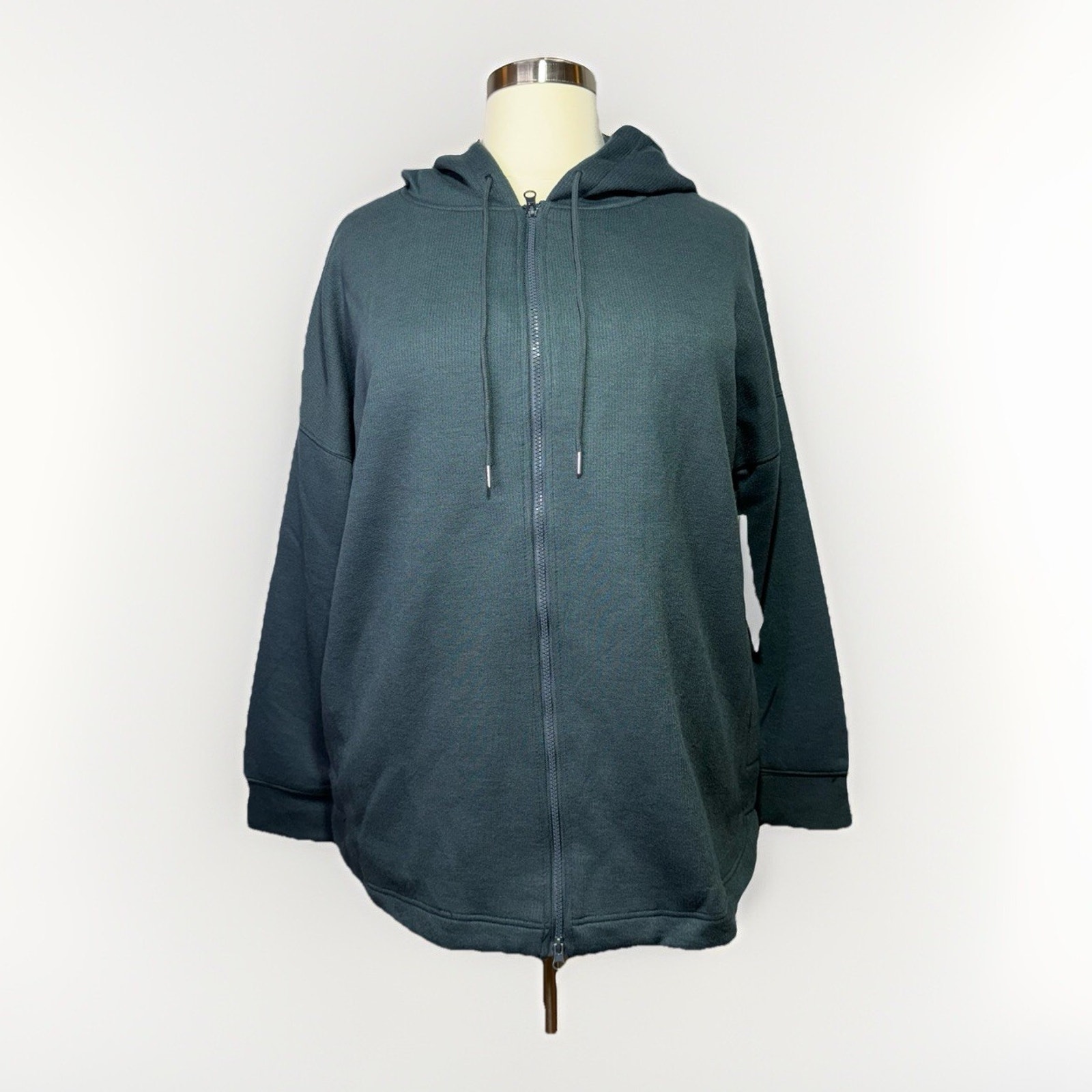 Mono B Jacket Women’s 2XL Dark Teal Green Double Full Zip Hooded Pockets