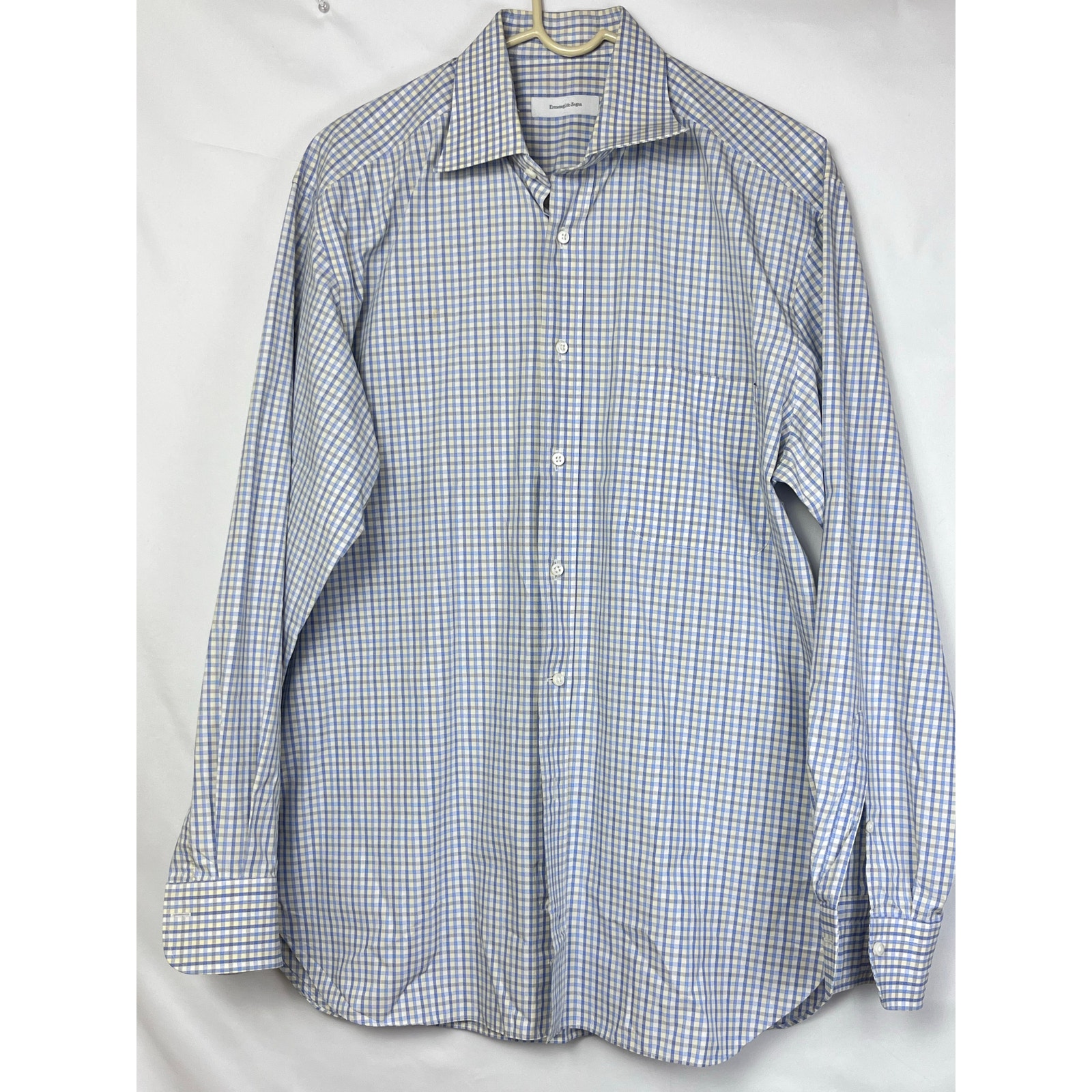Ermenegildo Zenga Men's Size 42 16.5 Blue Plaid Button Up Long Sleeve Shirt