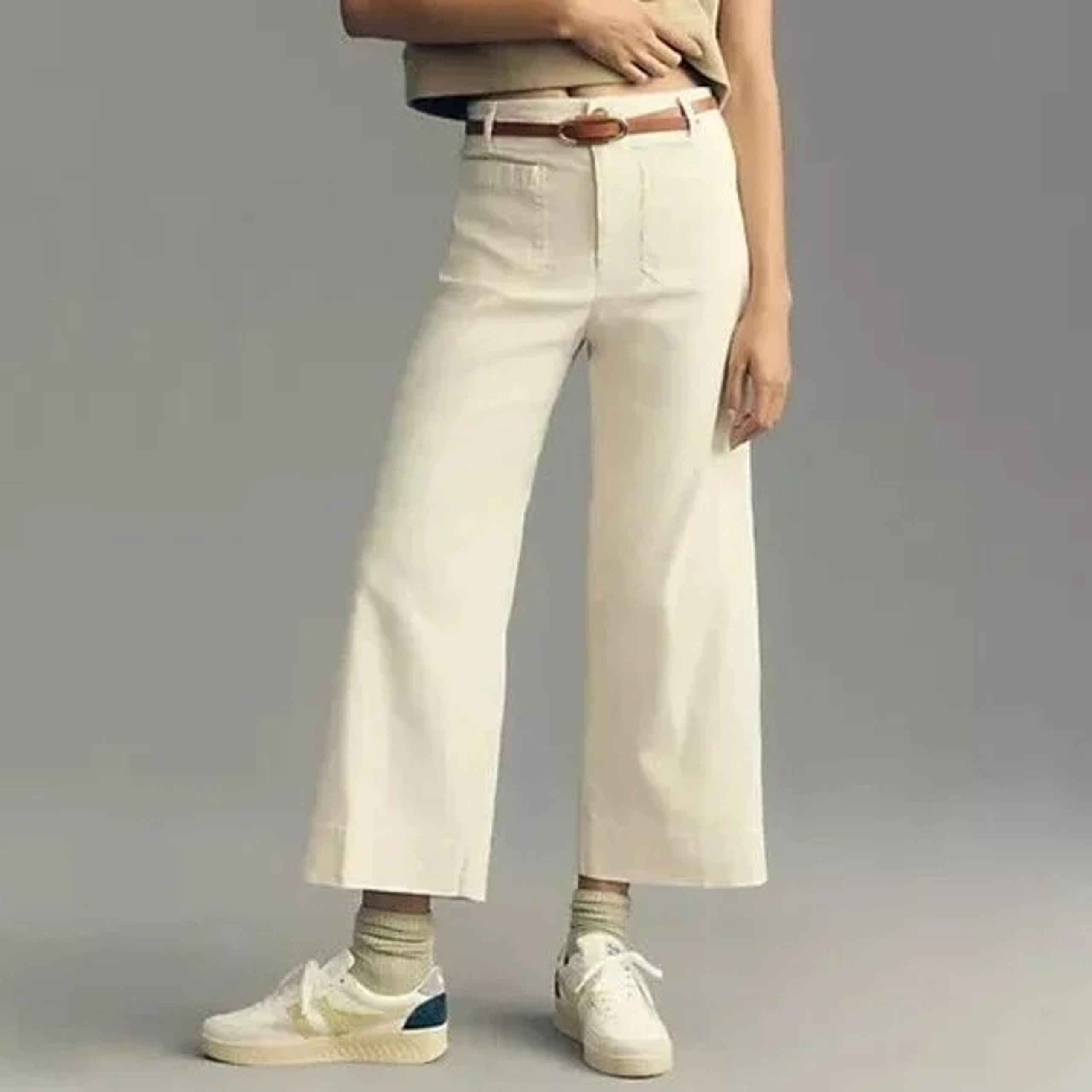 Anthropologie Maeve Colette Wide Leg Pants Womens 30 Cream Linen Casual Summer