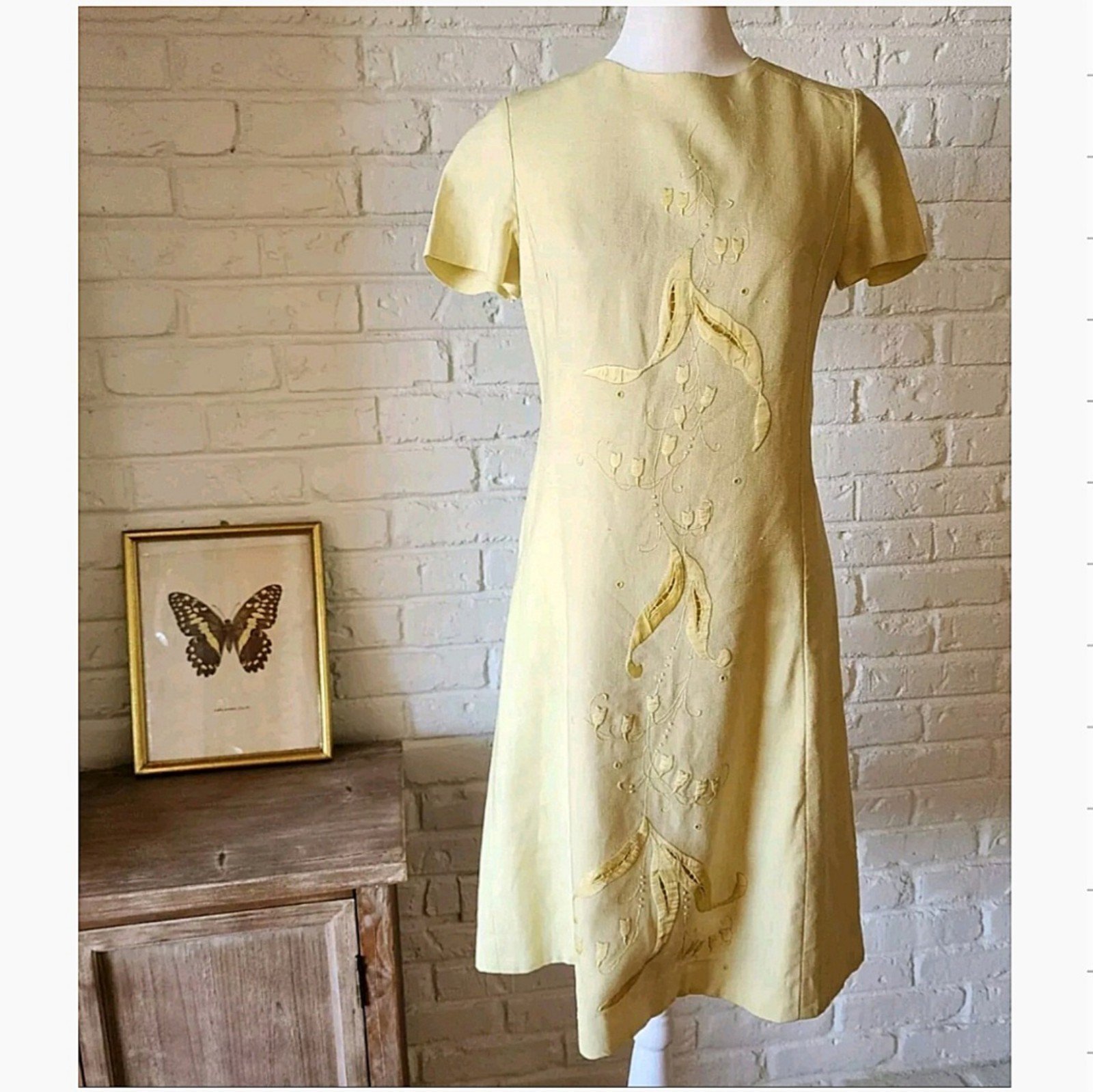 Vintage 1960s/70s Yellow Linen Dress, 2/4, Shift, A-line, Mini