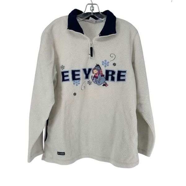 Disney Eeyore Sherpa Quarter Zip Pullover Sweatshirt Y2K Cozy Size M Embroidered
