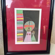 Vintage 1996 silk fabric art Common Language framed signed Jane Murray Lewis