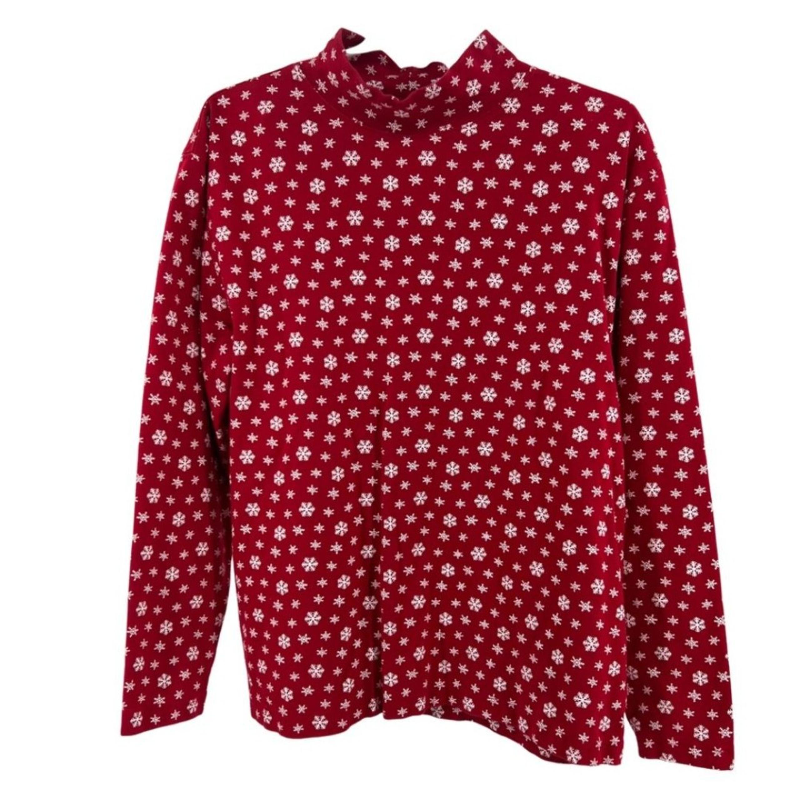 St John’s Bay mock neck red white snowflake XL top winter holiday top Christmas
