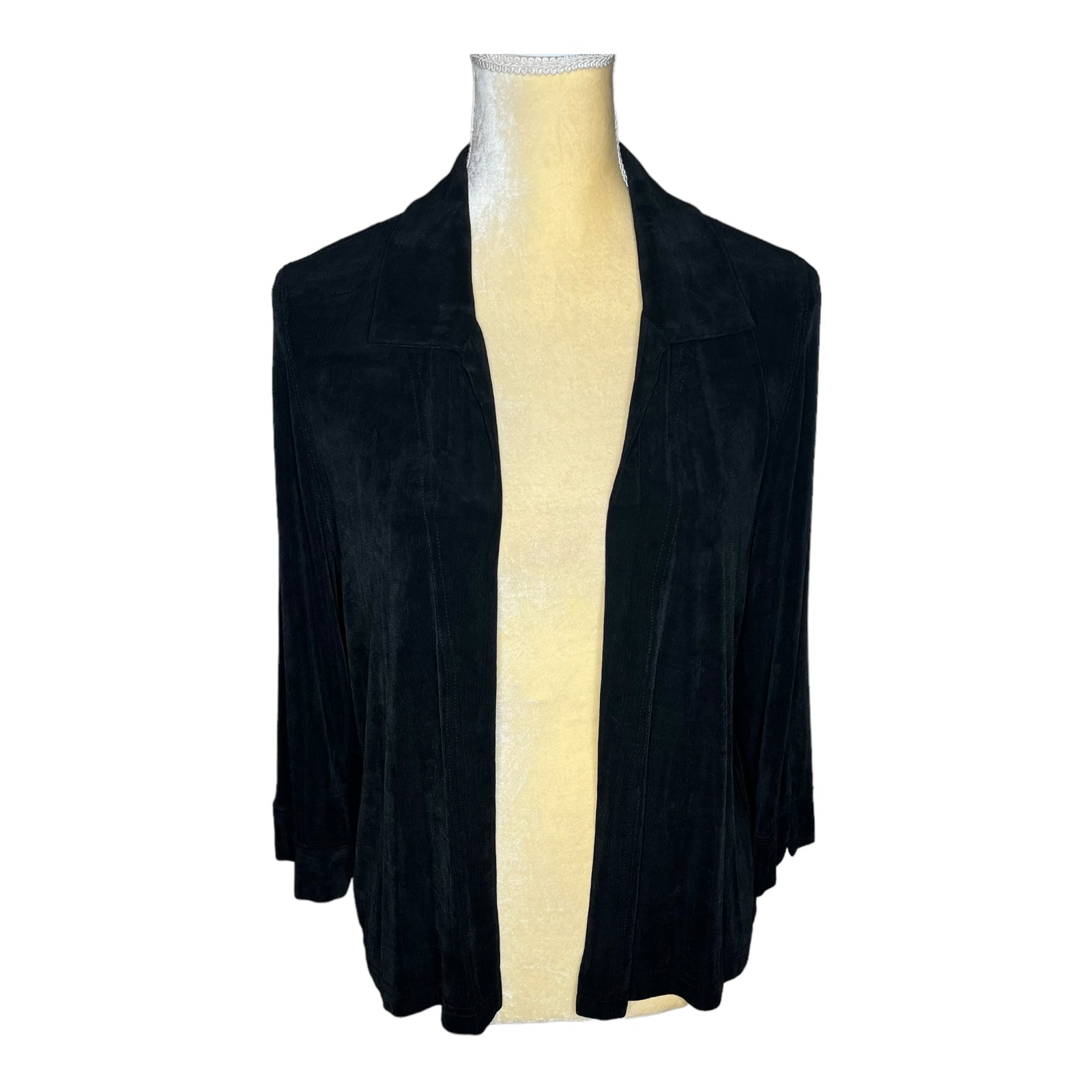 Vikki Vi Black Crop Jacket Top Size Medium Petite Slinky