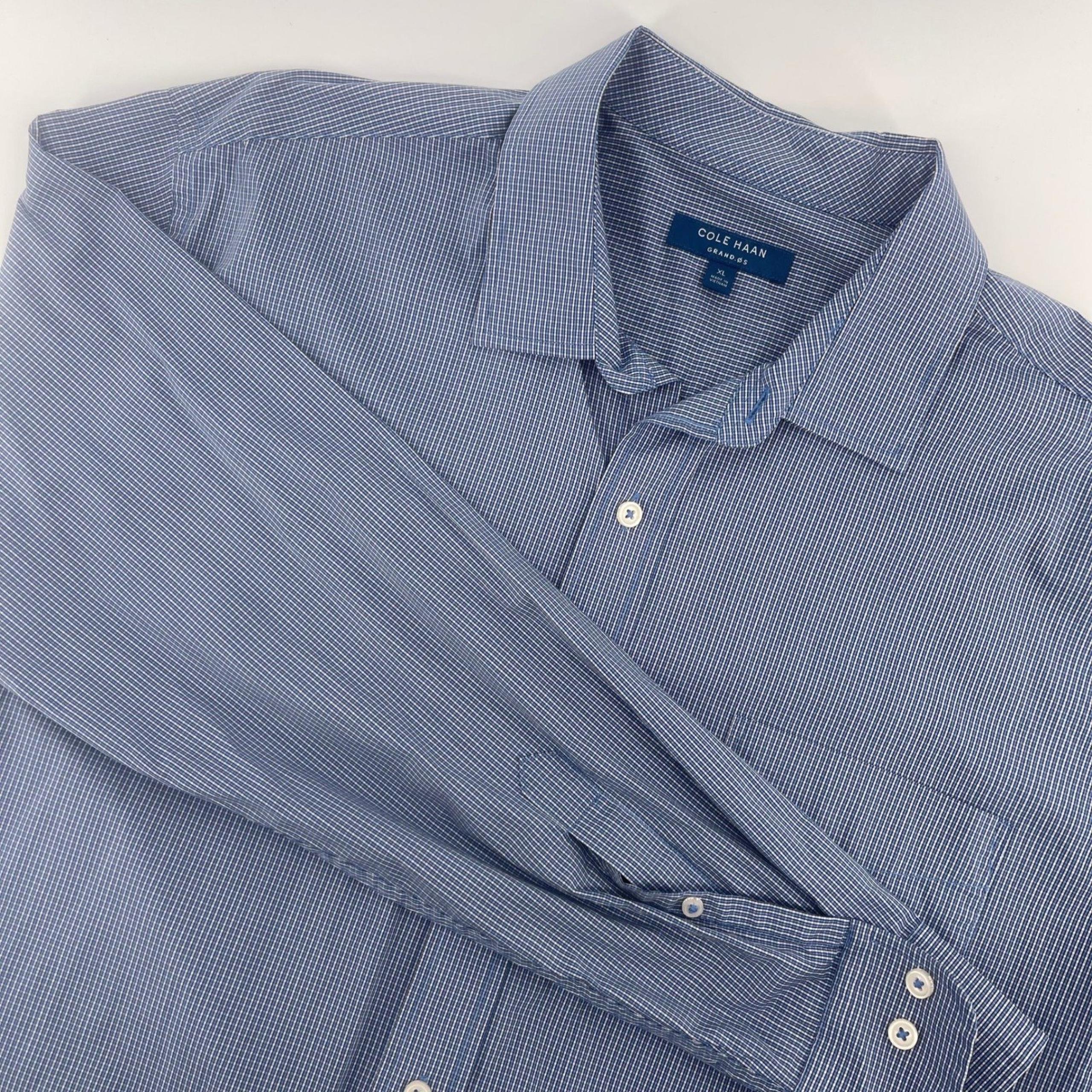 Cole Haan Grand.OS Dress Shirt Stretch Button Up Blue Check XL