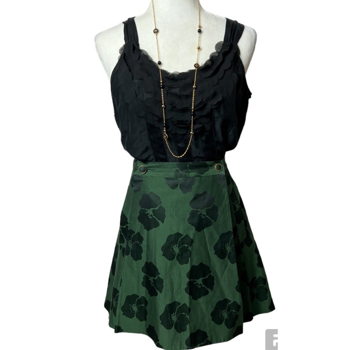Tory Burch Silk Cotton Green Floral Wrap Skirt