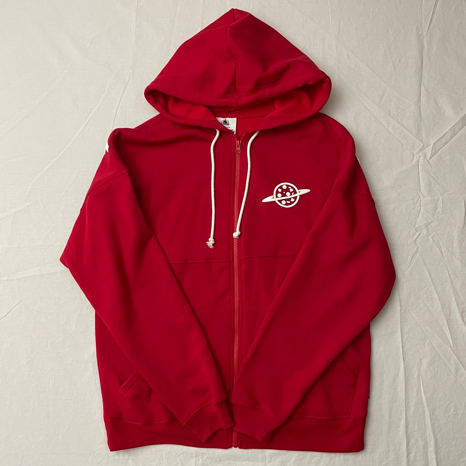 NWOT shops 2022 Disney Parks Pixar Toy Story Red Hoodie Pizza Planet Spirit Jersey M.