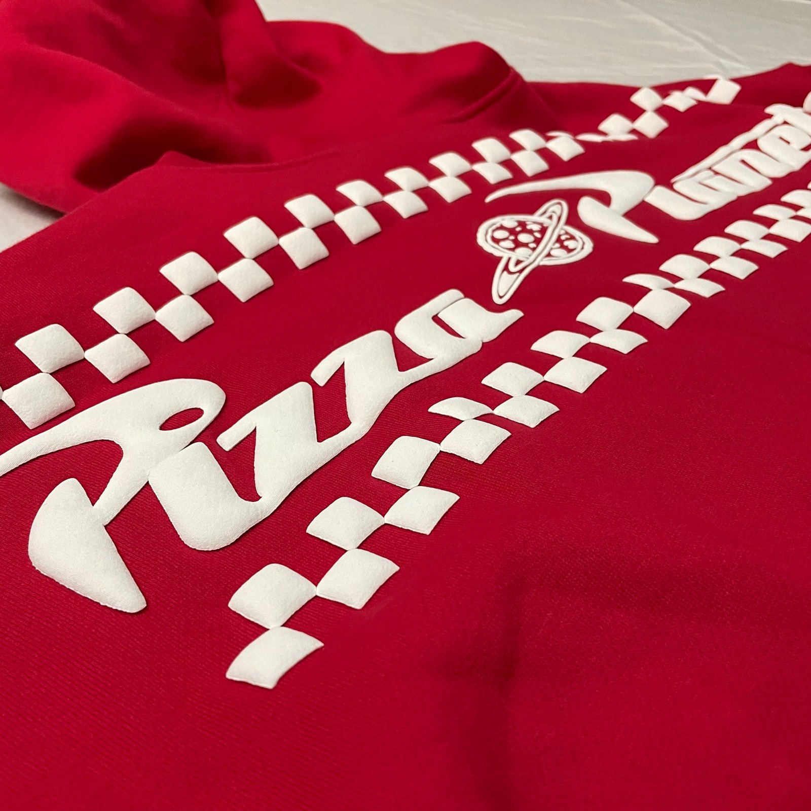 NWOT shops 2022 Disney Parks Pixar Toy Story Red Hoodie Pizza Planet Spirit Jersey M.
