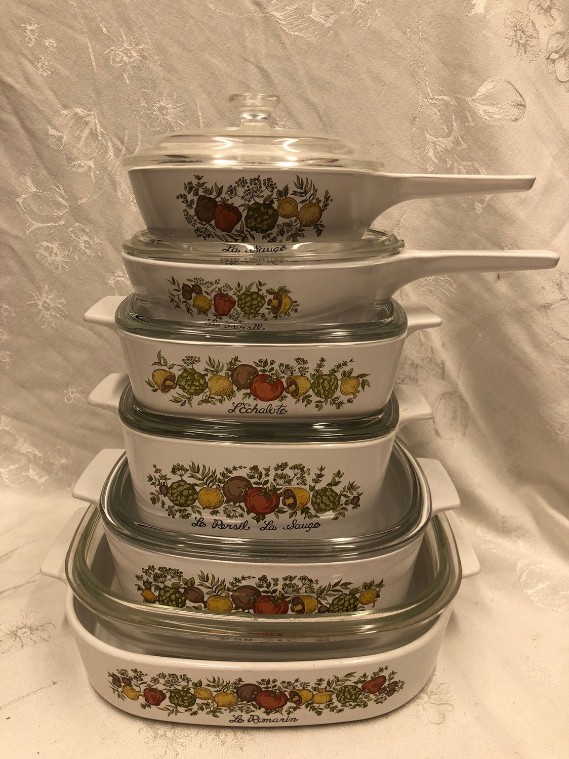 12 PCs Corning Ware Spice of life Casseroles +clear Glass Lids 1L-2.5L