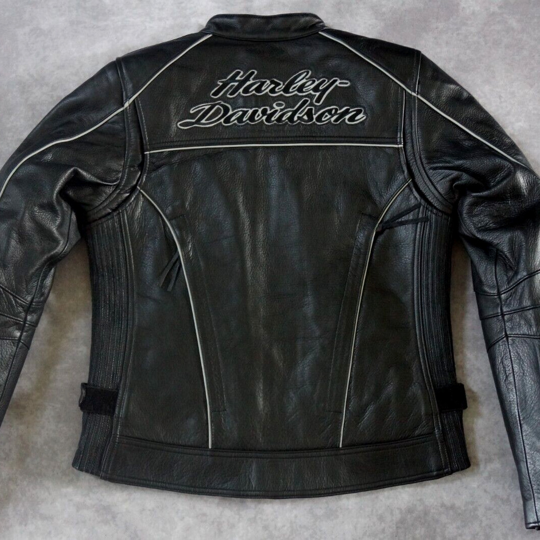 Harley Davidson Womens Reflective Script Black Leather Jacket Armor 98159-10VW S