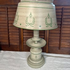 Vintage Toleware table lamp cream and green
