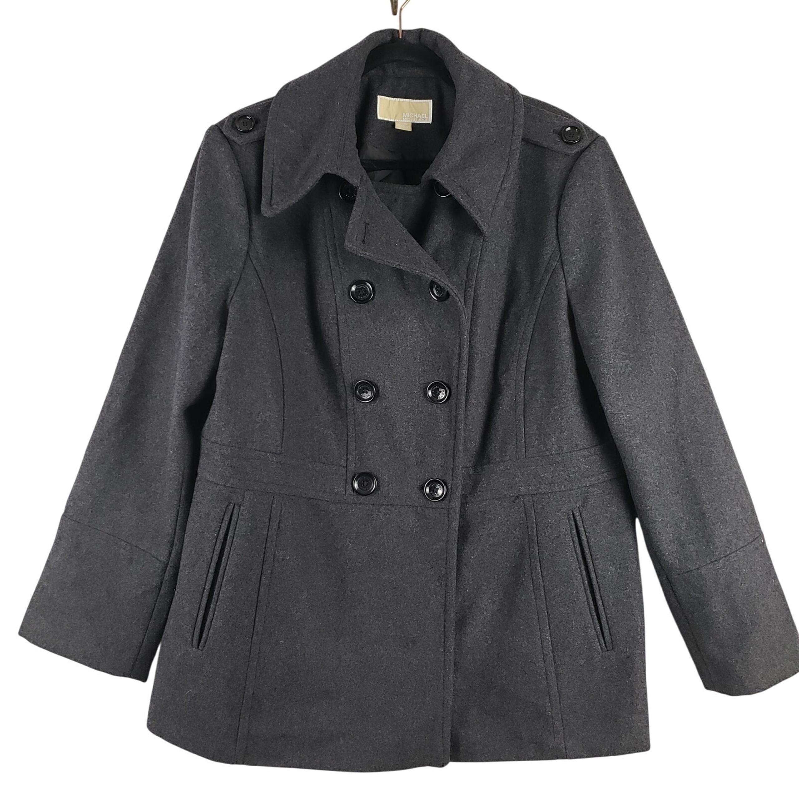 Michael Kors Women's XL Wool Blend Pea Coat Gray Winter Dark Academia Classic