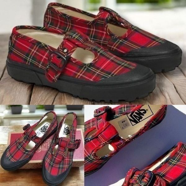 VANS STYLE 93 PLAID MARY JANE SNEAKER IN PLAID RED/BLACK Size 6 Men 7.5 Women