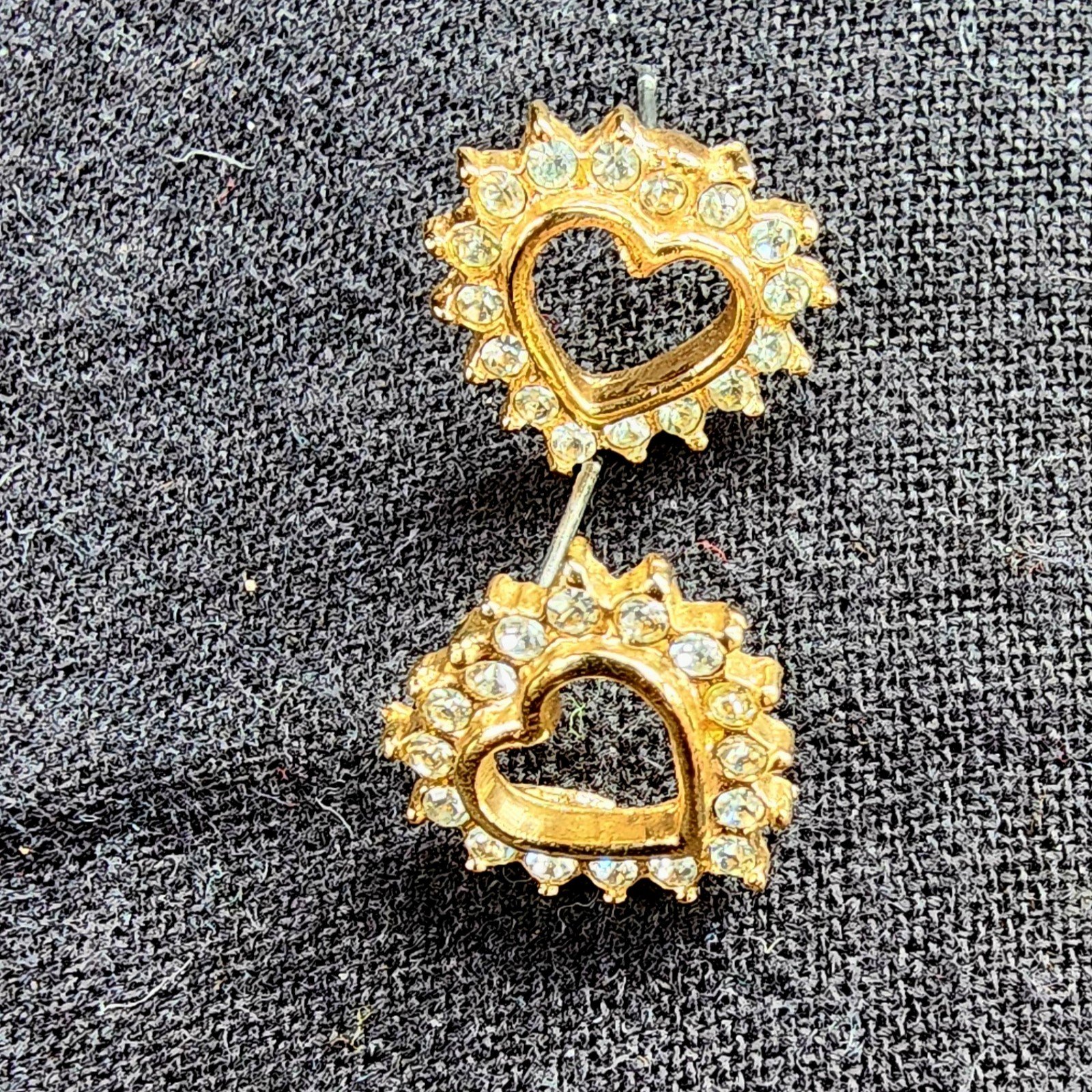 Vintage 14kt yellow gold, 40 diamonds, heart stud earrings