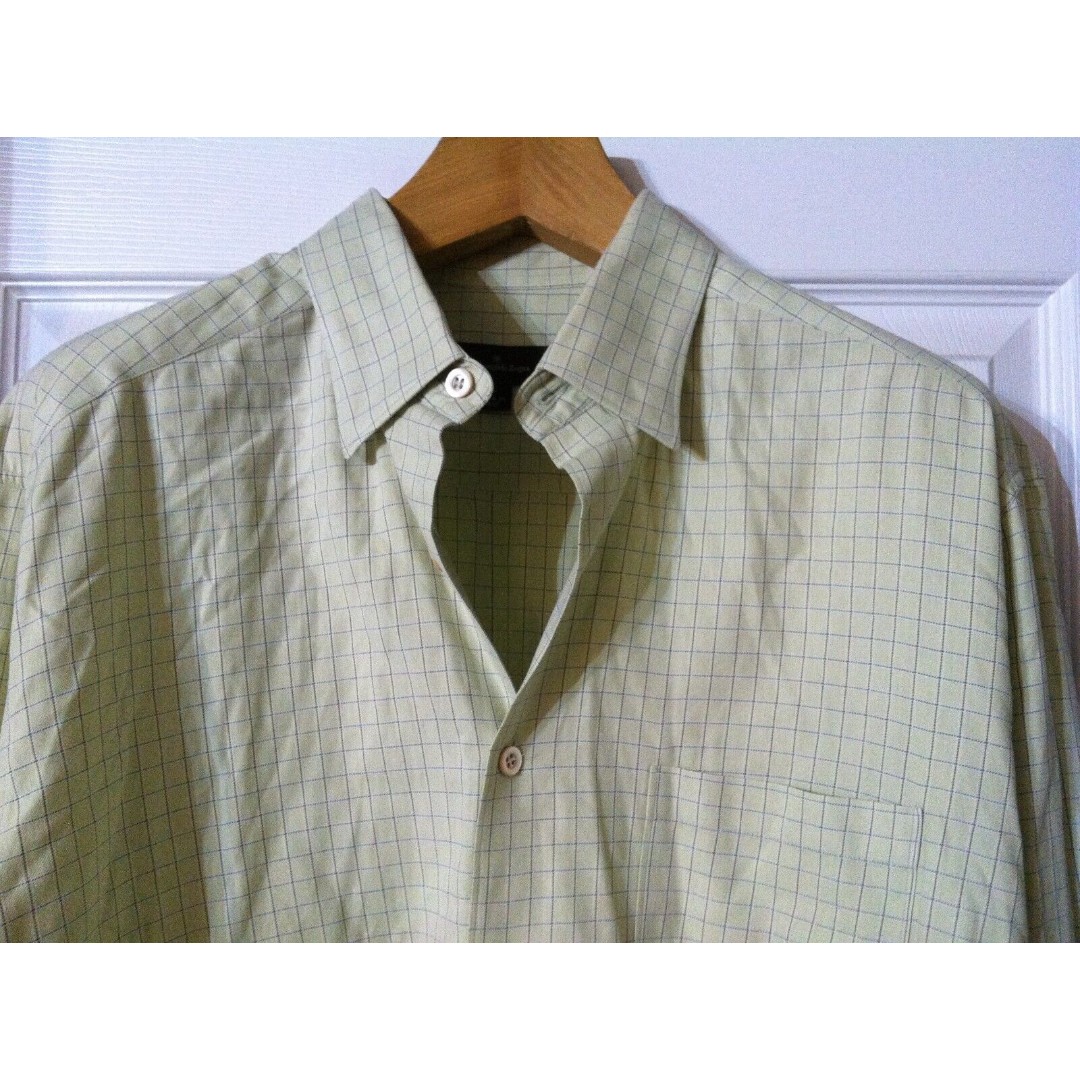 ERMENEGILDO ZEGNA MENS LIGHT GREEN 100%COTTON PLAID CASUAL SHIRT SIZE:XL