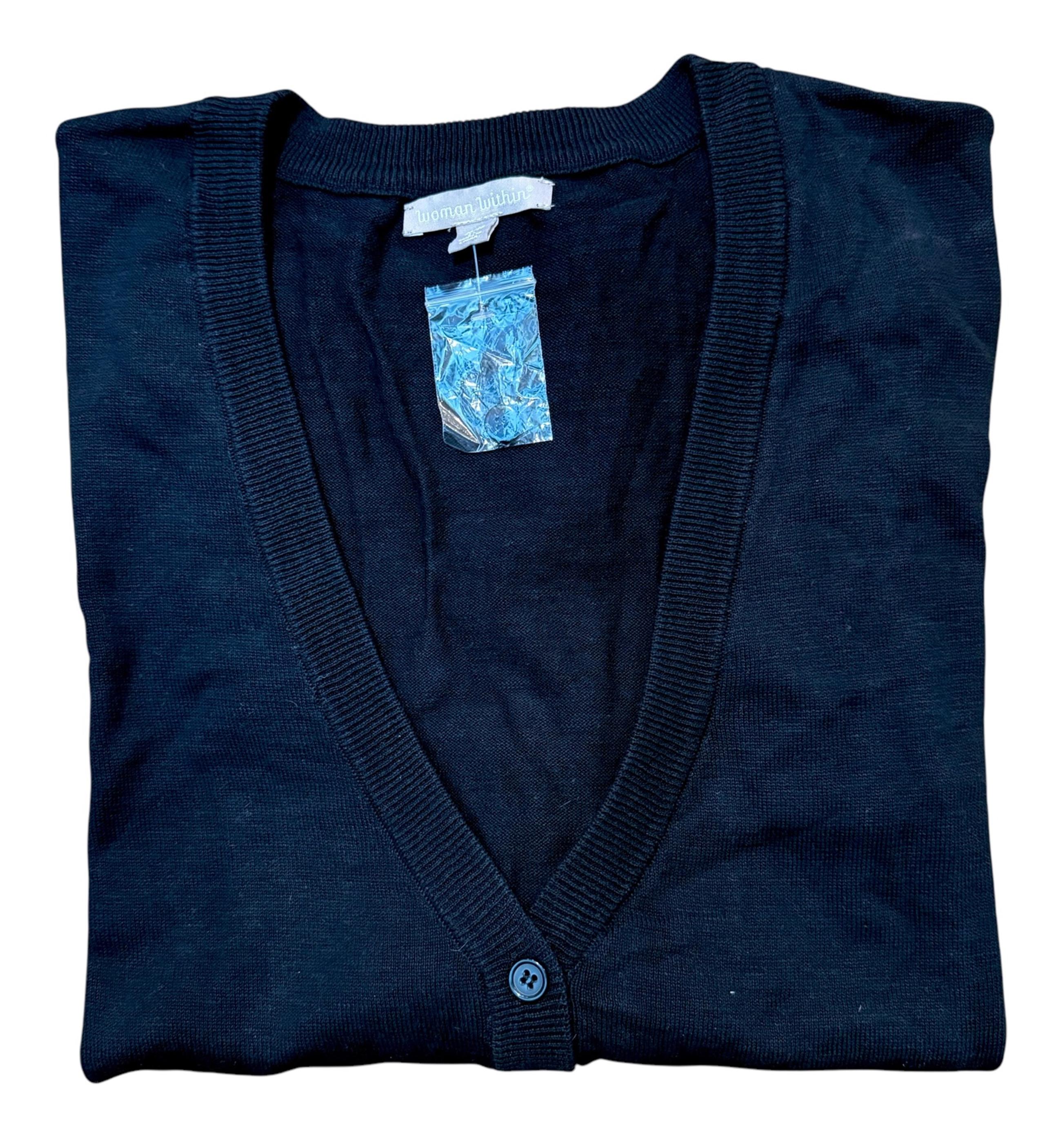 NEW Woman Within 2X Black Lightweight Short Sleeve V-Neck Cardigan Plus Size