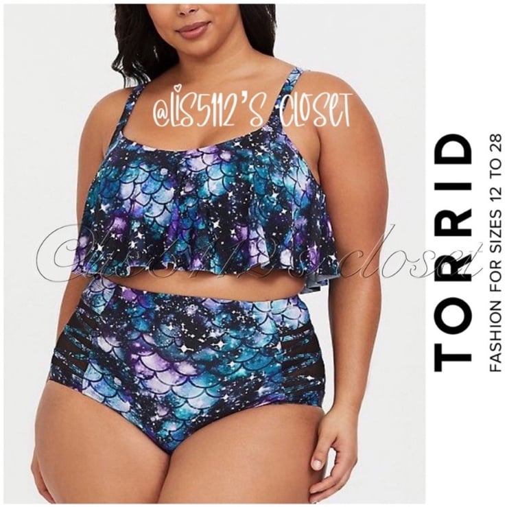 Torrid Galaxy Mermaid Print Flounce Bikini Top & Bottoms Swimsuit SET 1X 14 16