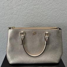 Tory Burch Robinson Gold Metallic Zipper Tote