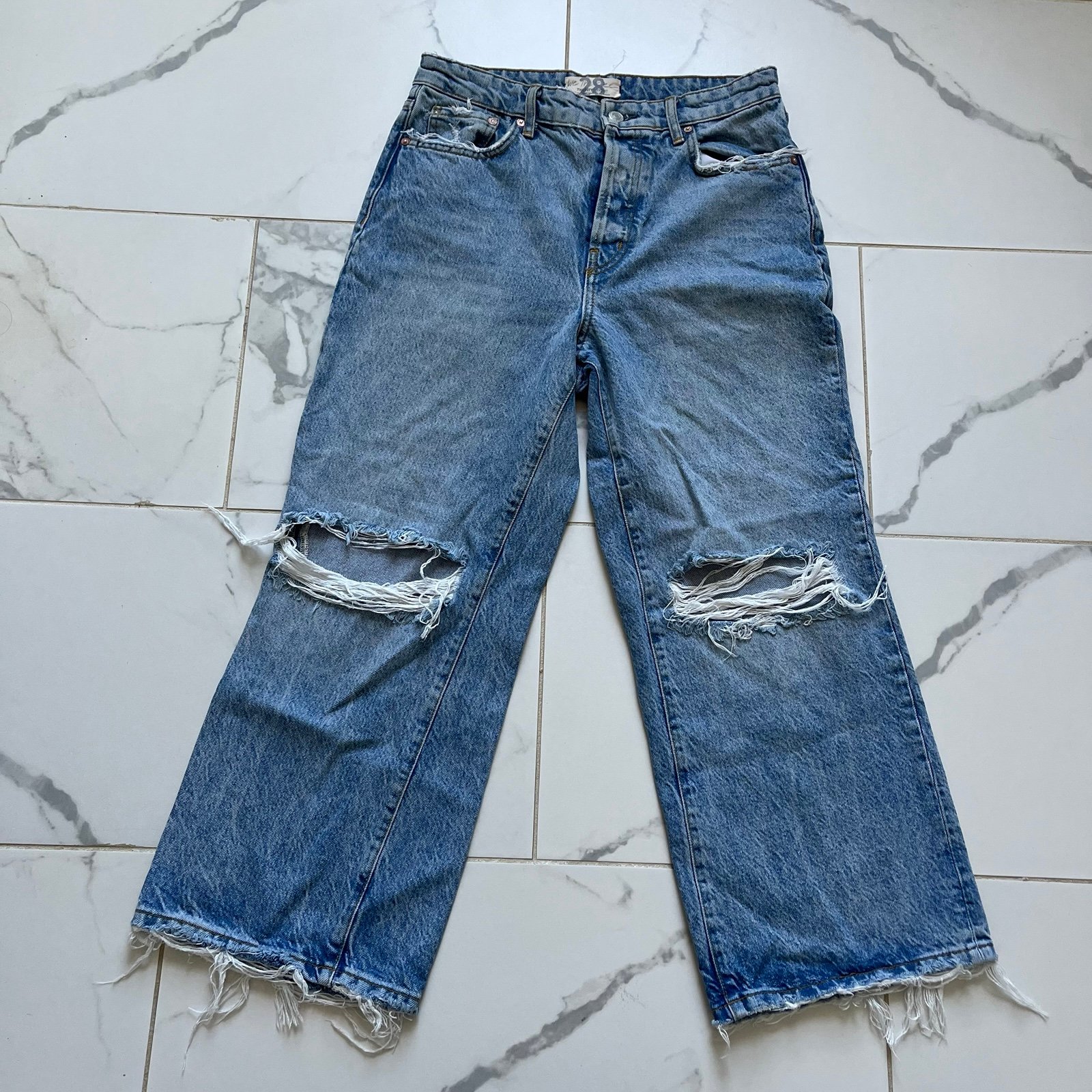 Free People We The Free Ranger Ripped Crop Wide Leg Denim Jeans 28
