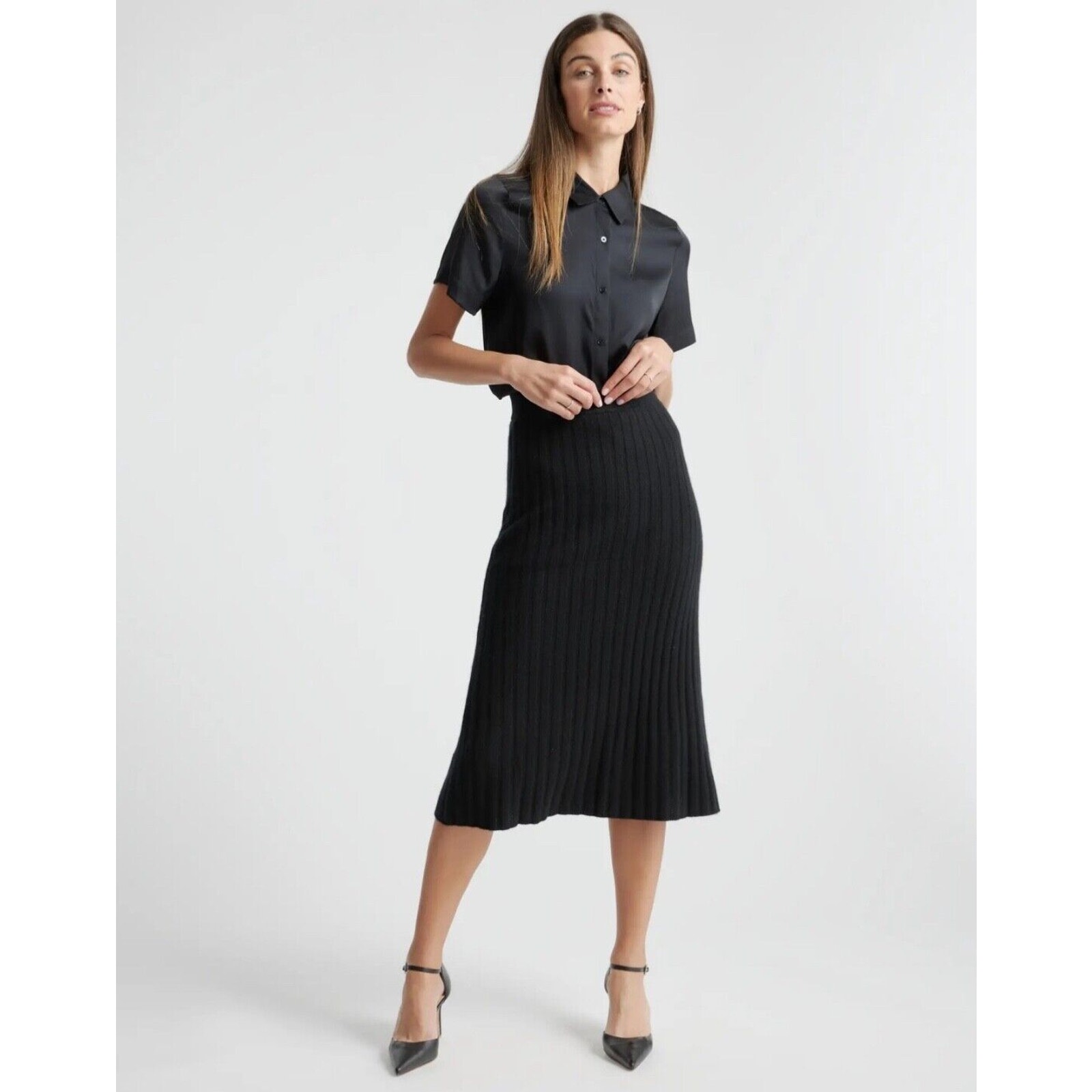 New Quince Women’s Mongolian Cashmere Midi Skirt Black Size XS 1125
