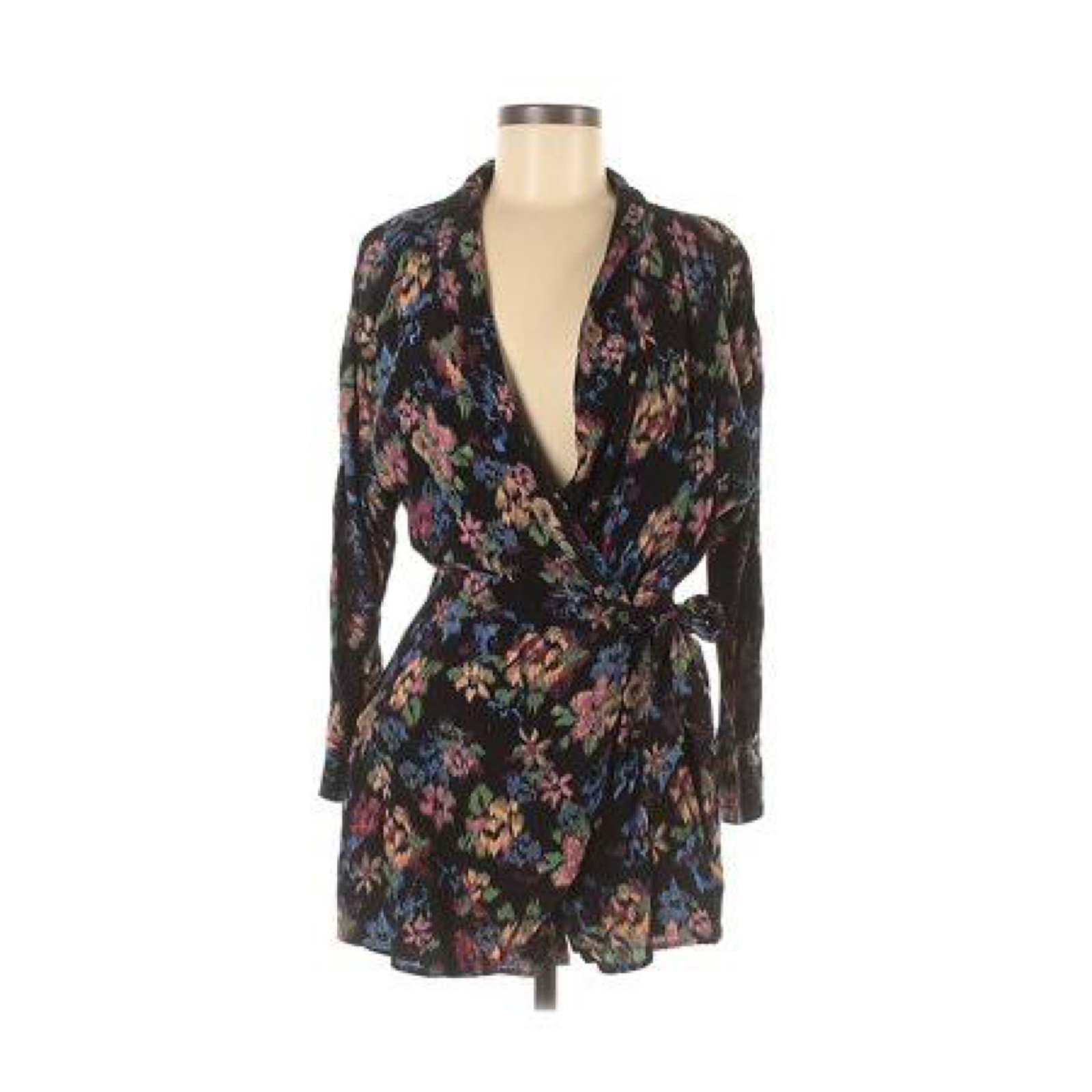 Zara black colorful floral print shorts romper tie waist summer NWT XL