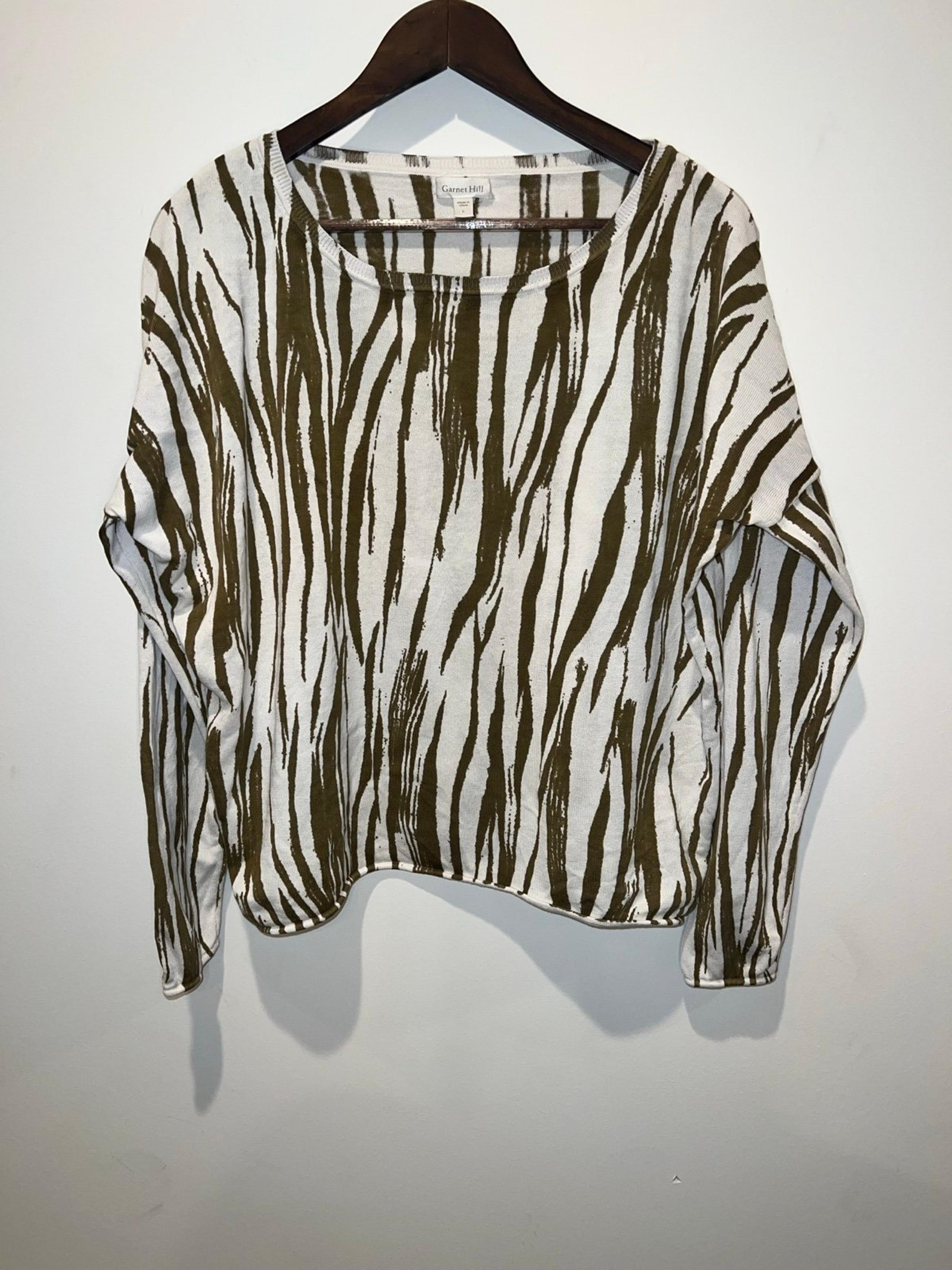 Garnet Hill Sweater Lightweight White Abstract Women’s Size Large Silk Cotton