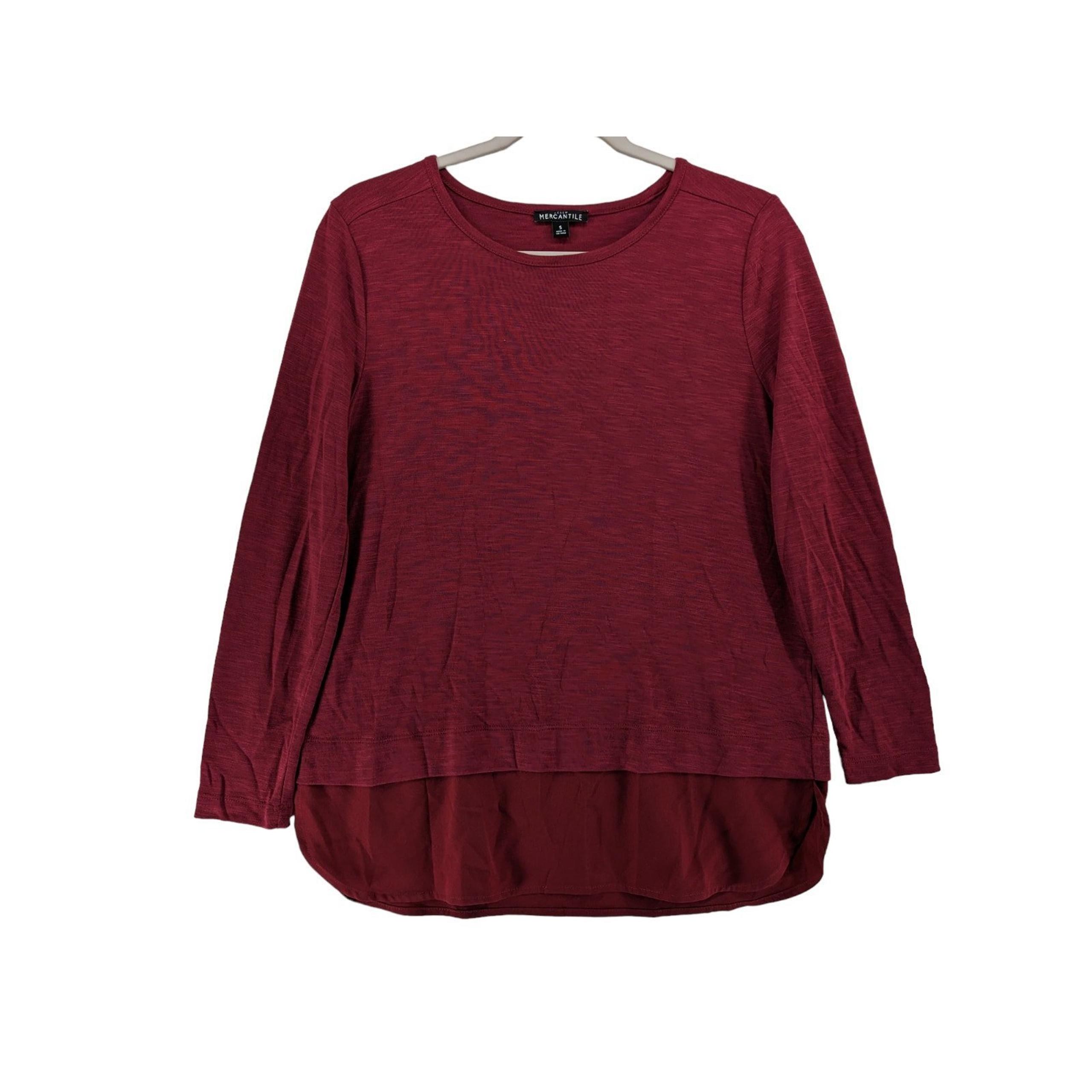 Mercantile Tiered Tunic Small Red Womens Long Sleeve Blouse Office Staple - J.Crew