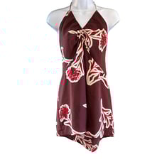 Banana Republic Brown Floral Halter Baby Doll Top Dress XXL Y2K Style Retro NWT